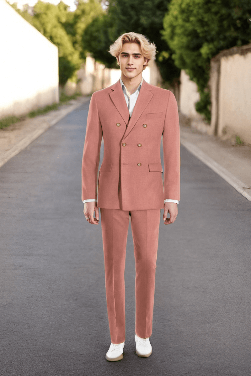 Pink Linen Double Breasted Suit