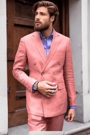 Pink Linen Double Breasted Suit