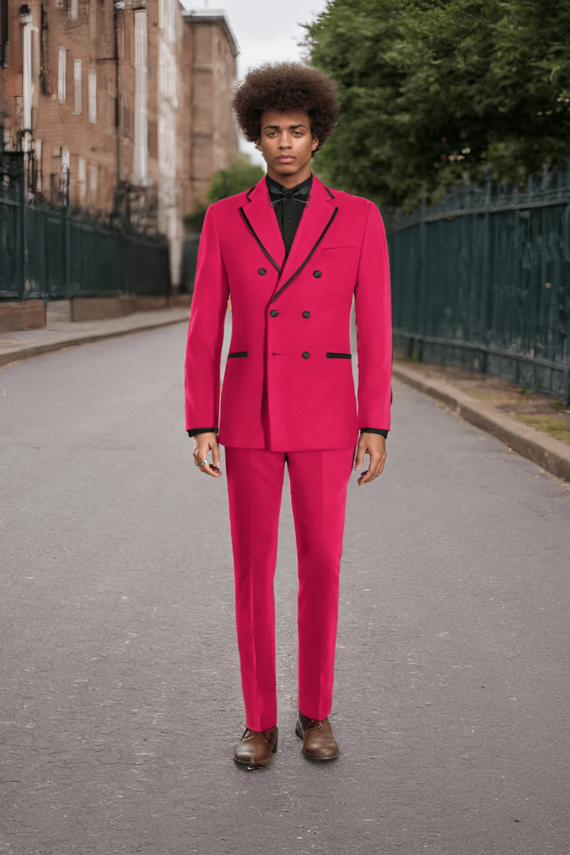 Pink Linen Double Breasted Tuxedo Suit