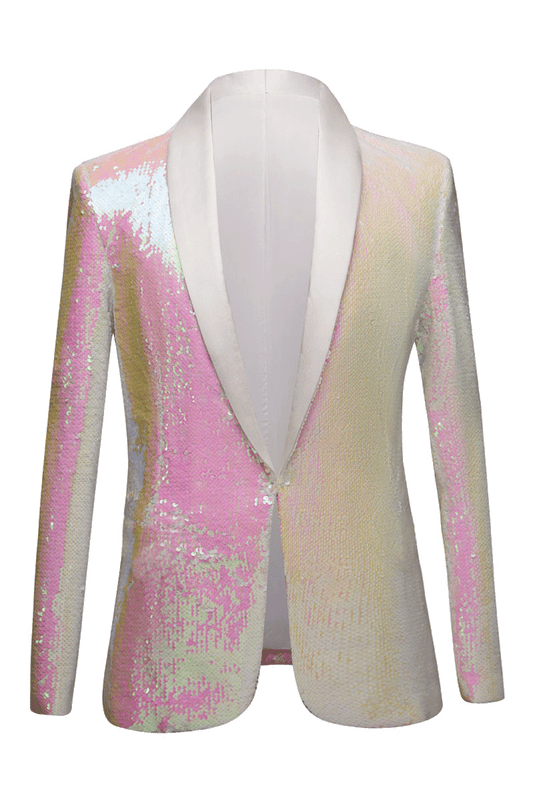 Pink & White Sequin 1-Button Single Breasted Jacket