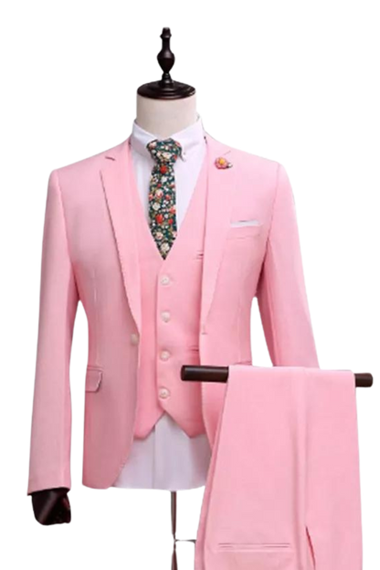 Rosa, Slim Fit, dreiteiliger Anzug mit 1 Knopf 