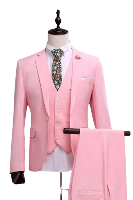 Pink Slim Fit 3-Piece 1 Button suit