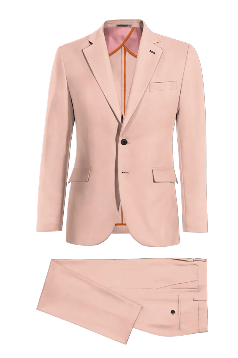 Rosa, schmal geschnittener, zweiteiliger Anzug mit 2 Knöpfen