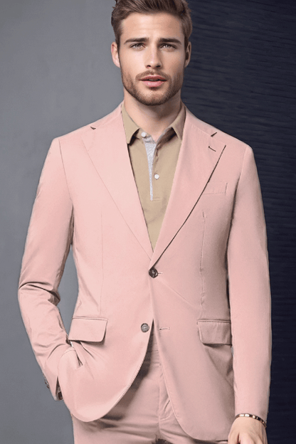 Rosa, schmal geschnittener, zweiteiliger Anzug mit 2 Knöpfen