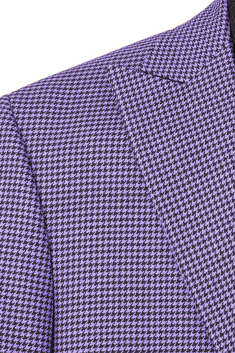 Purple Houndstooth Single Breasted Wool Peak Lapel Jacket