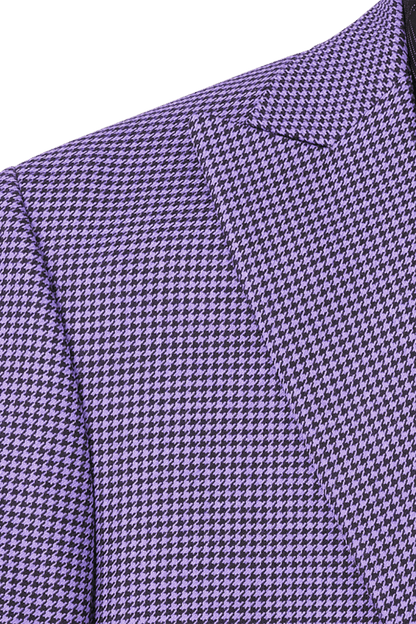 Purple Houndstooth Single Breasted Wool Peak Lapel Jacket