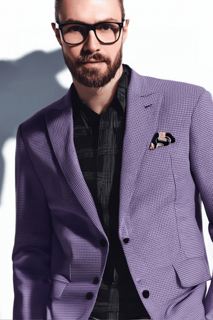 Purple Houndstooth Single Breasted Wool Peak Lapel Jacket