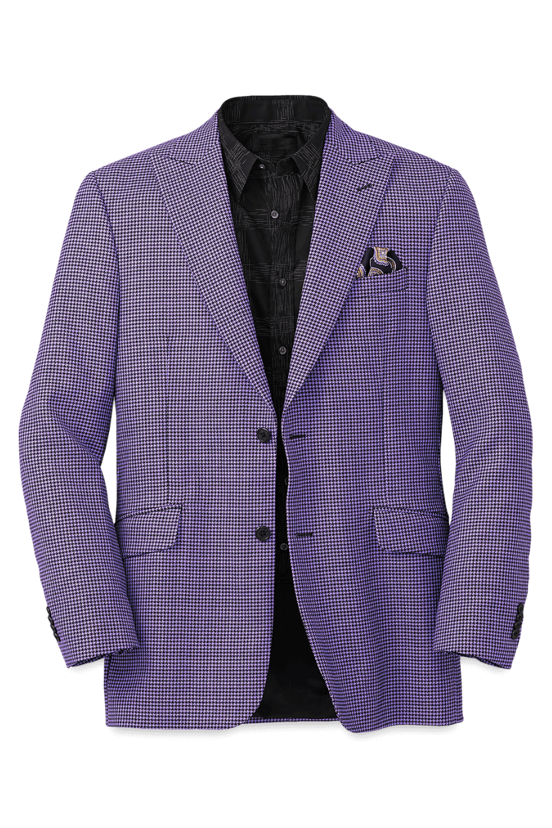 Purple Houndstooth Single Breasted Wool Peak Lapel Jacket