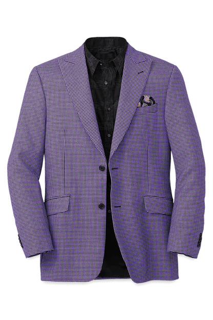 Purple Houndstooth Single Breasted Wool Peak Lapel Jacket