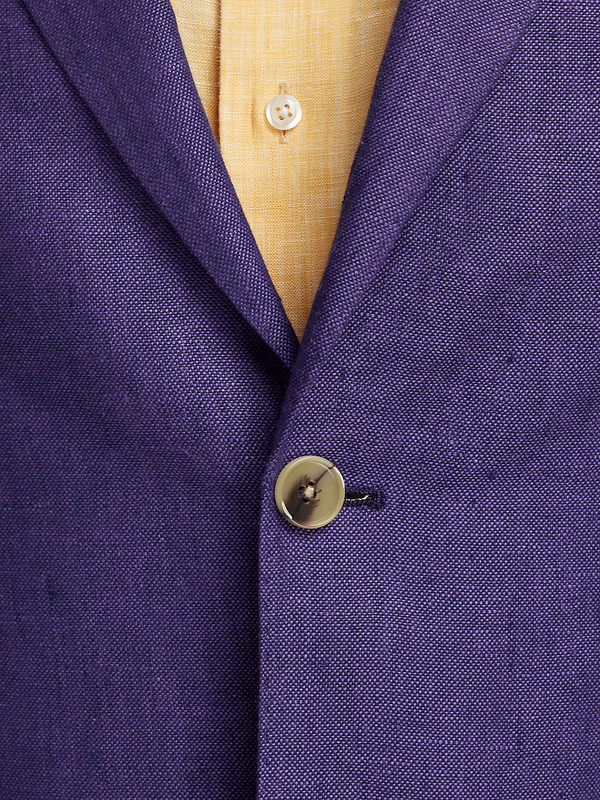 Veste à revers crantés en lin violet à simple boutonnage 