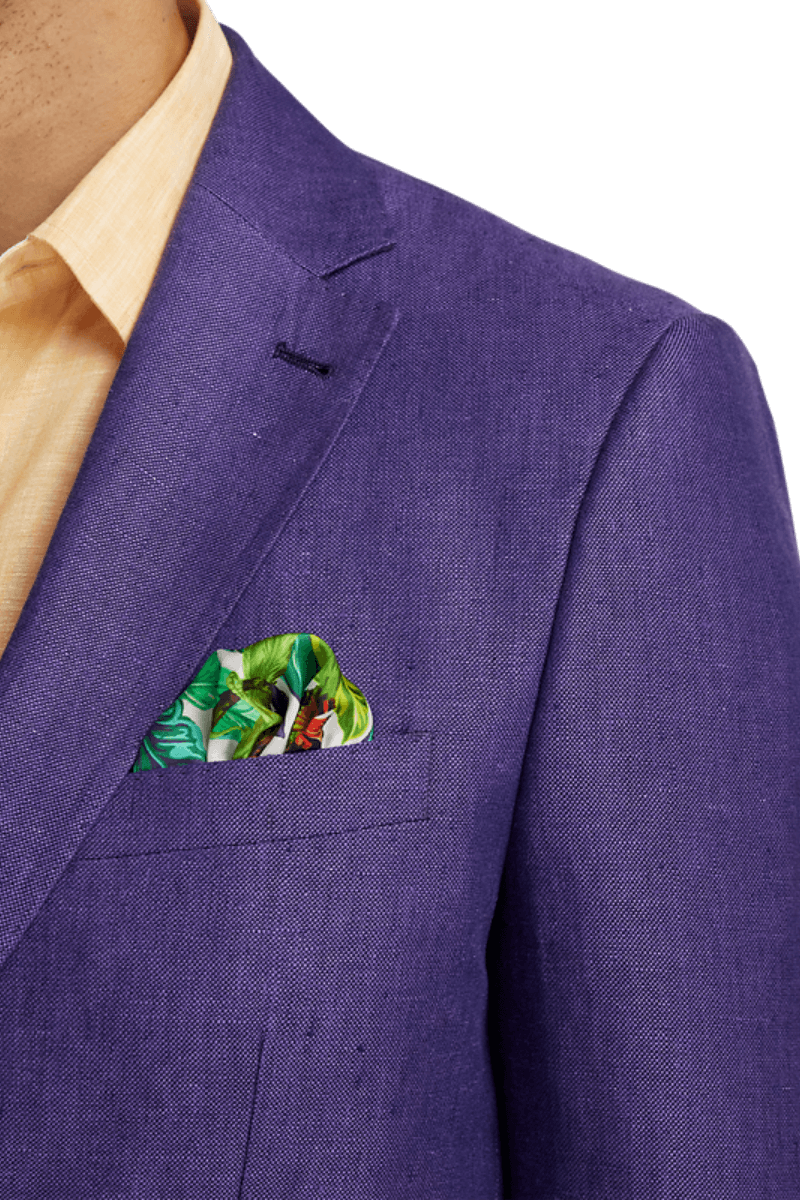 Veste à revers crantés en lin violet à simple boutonnage 