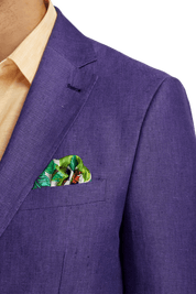 Veste à revers crantés en lin violet à simple boutonnage 