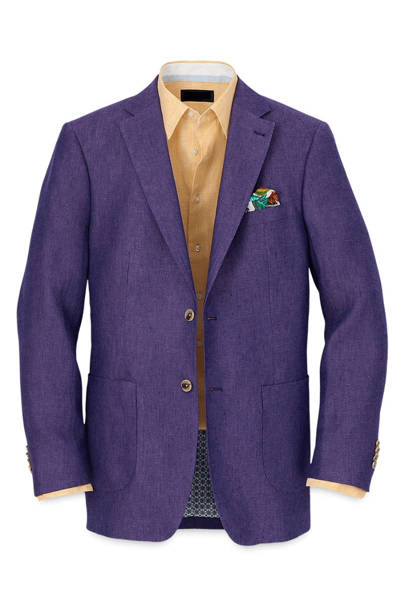 Veste à revers crantés en lin violet à simple boutonnage 