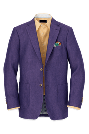 Veste à revers crantés en lin violet à simple boutonnage 