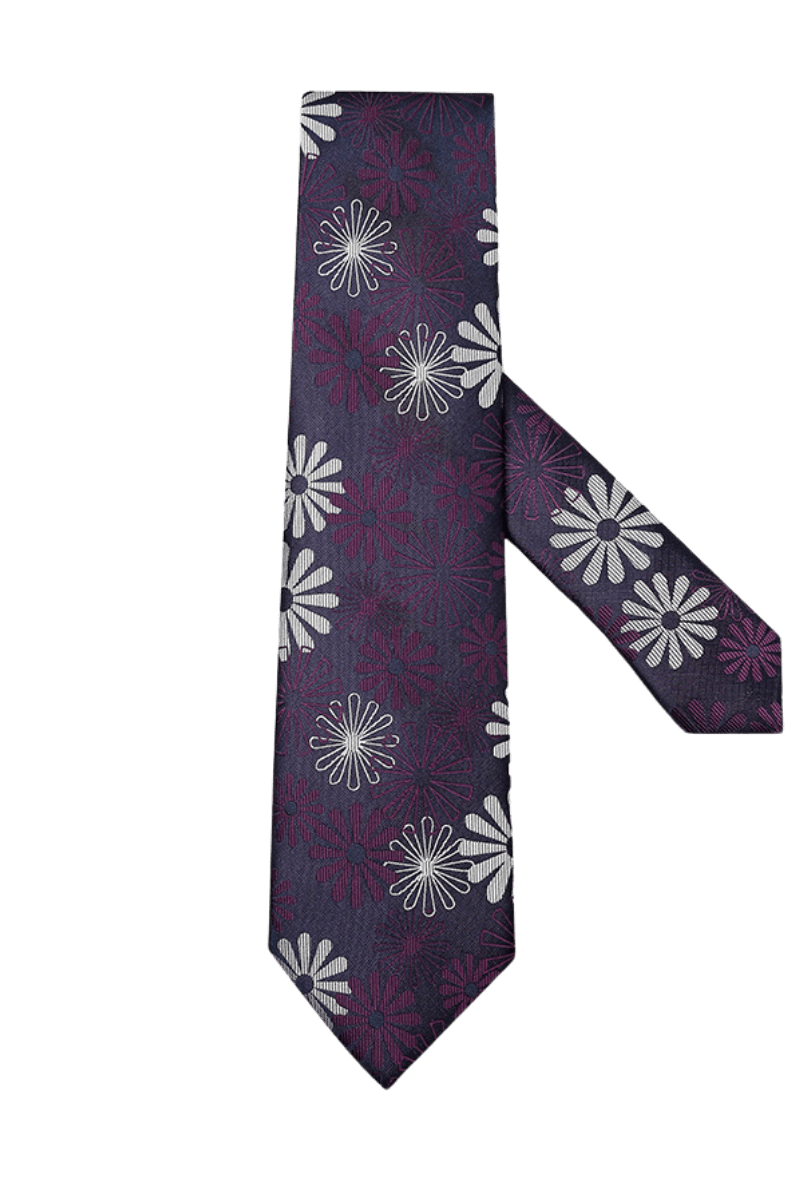 Corbata para hombre hecha a mano con estampado de flores en color morado