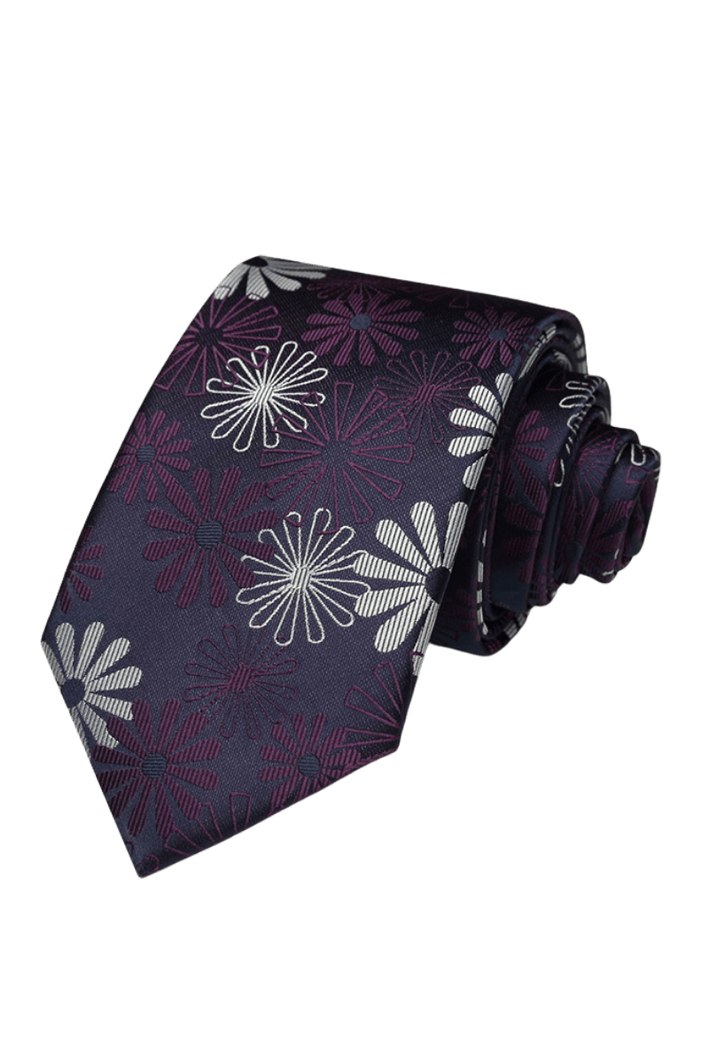 Corbata para hombre hecha a mano con estampado de flores en color morado