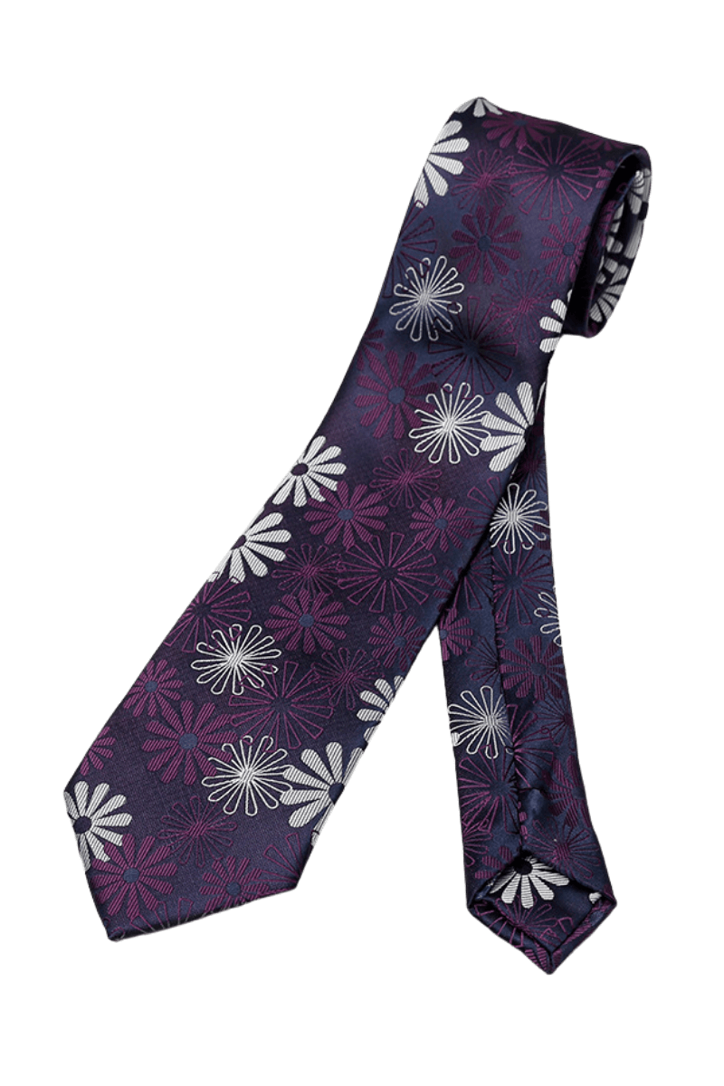 Corbata para hombre hecha a mano con estampado de flores en color morado