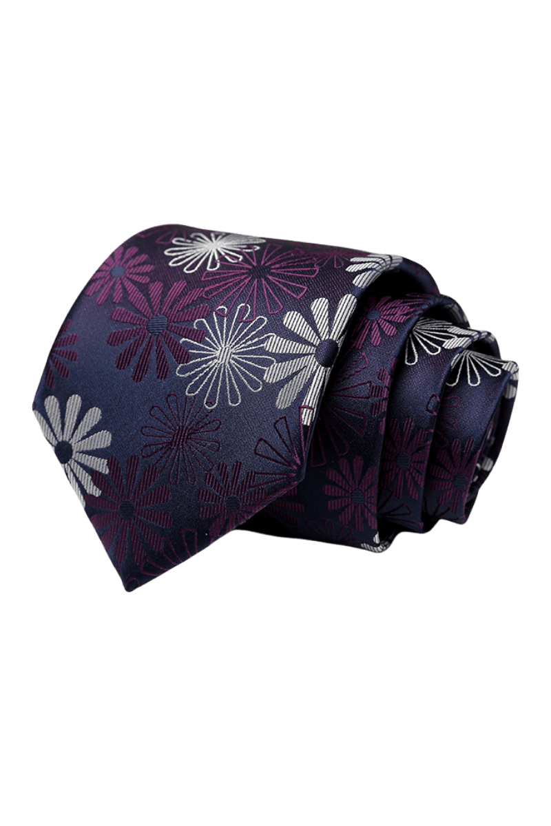 Corbata para hombre hecha a mano con estampado de flores en color morado