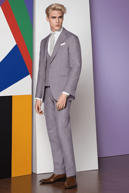 Purple Wool Single Breasted 3-Piece Suit