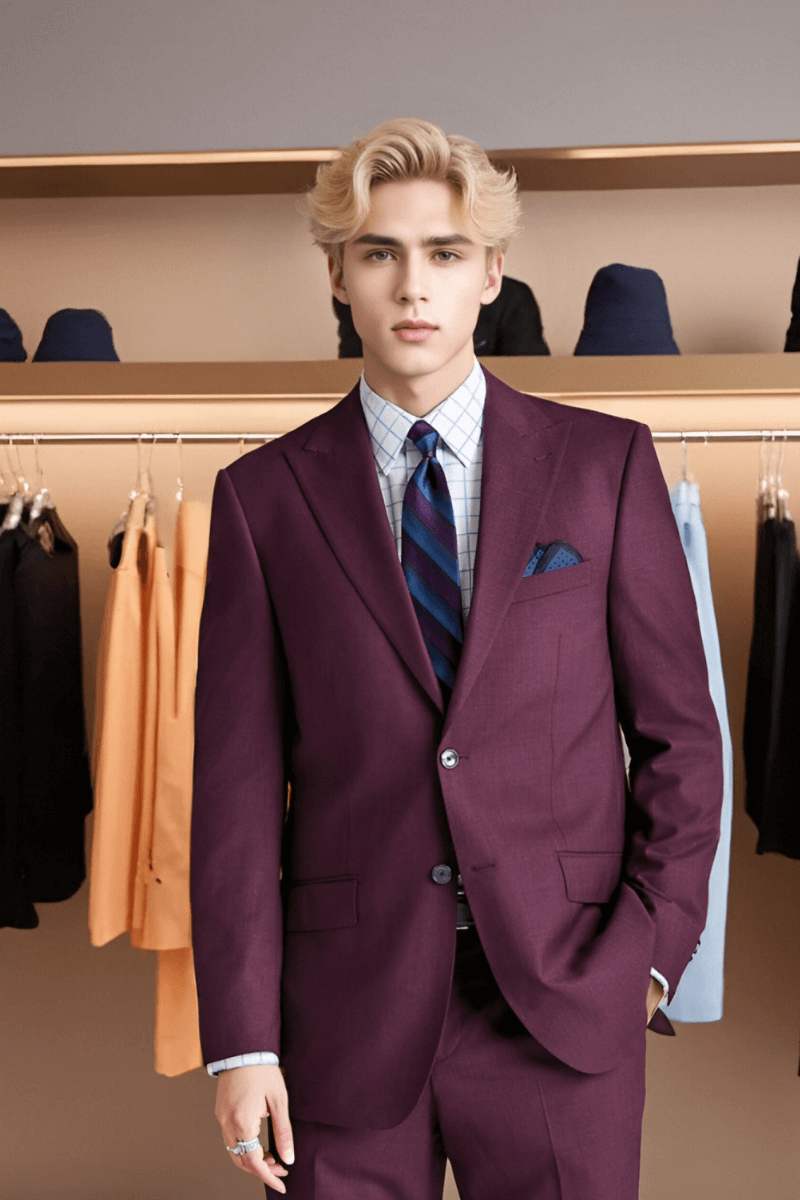 Purple Wool Stretch Peak Lapel Suit Jacket