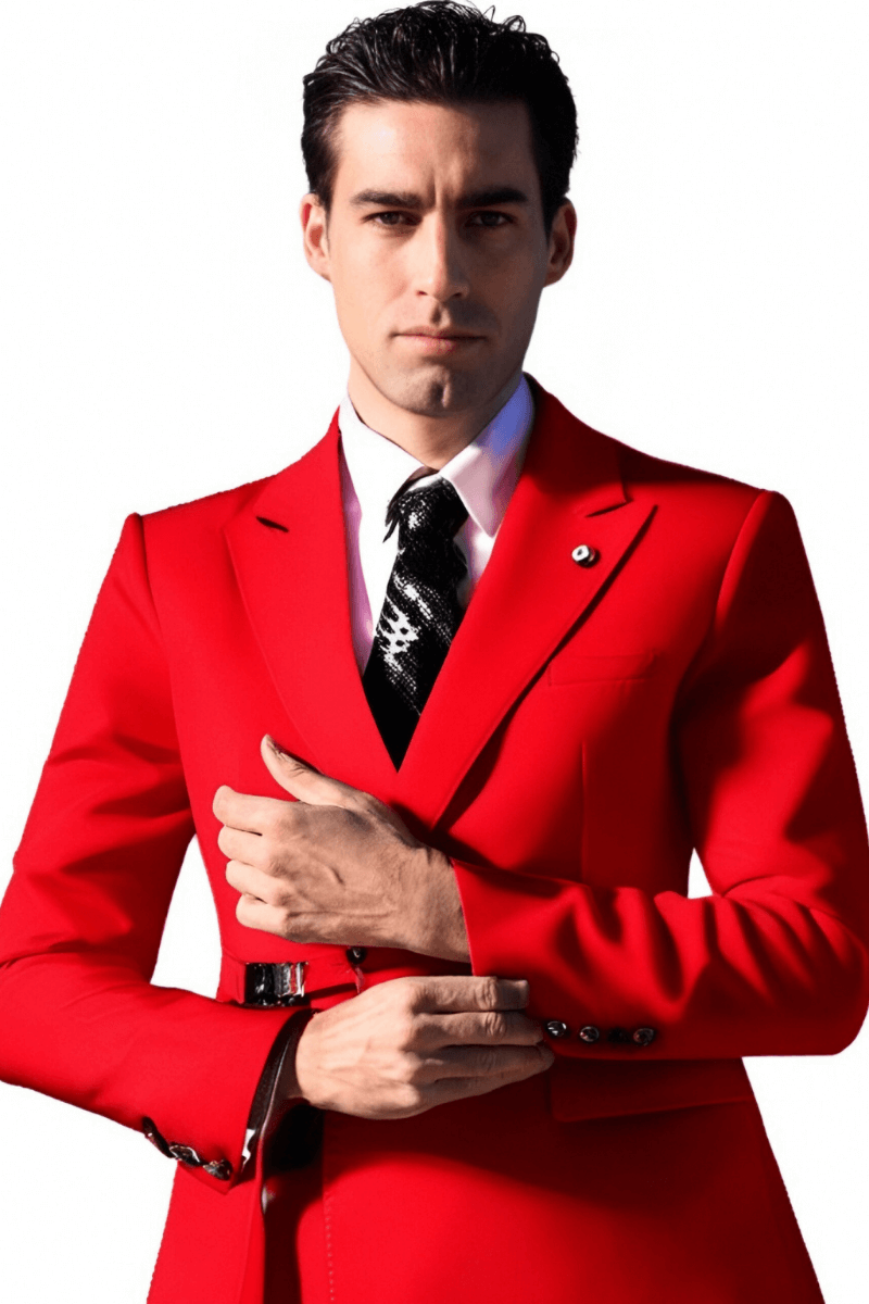 Red 2-Button Flexible Waistband Modern Fit Suit