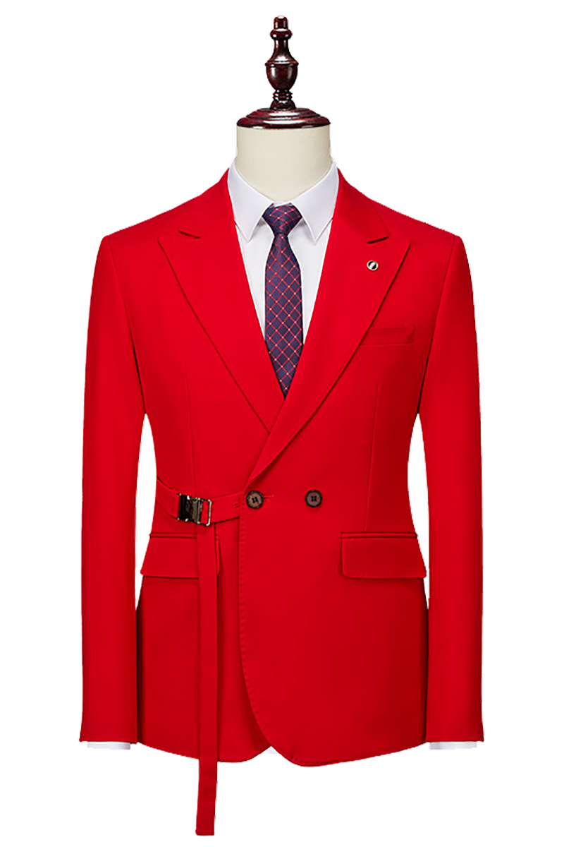 Red 2-Button Flexible Waistband Modern Fit Suit