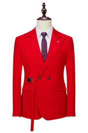 Red 2-Button Flexible Waistband Modern Fit Suit