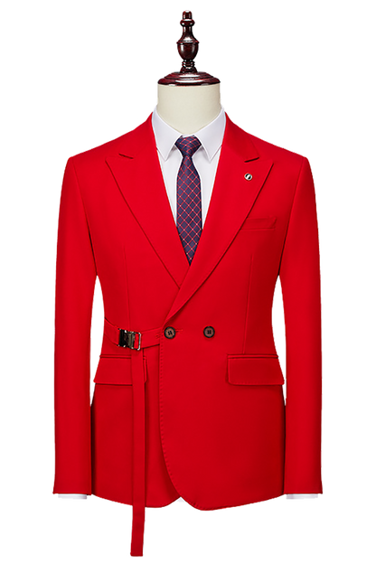 Costume rouge coupe moderne à 2 boutons avec ceinture flexible