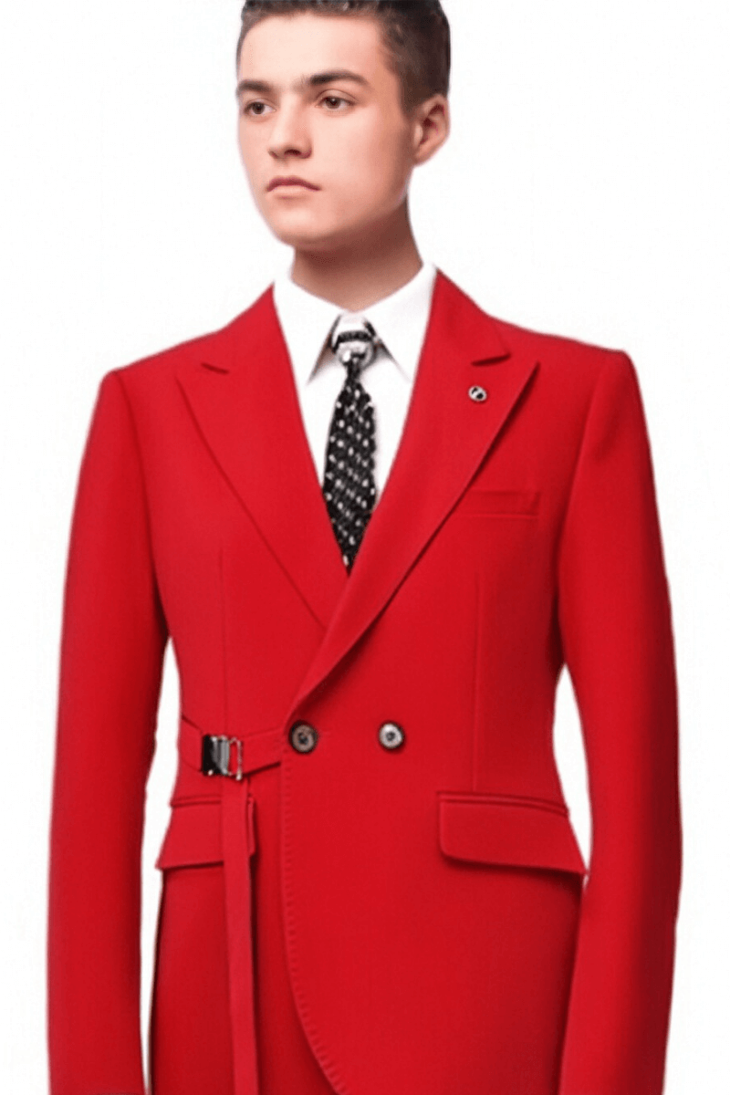 Red 2-Button Flexible Waistband Modern Fit Suit