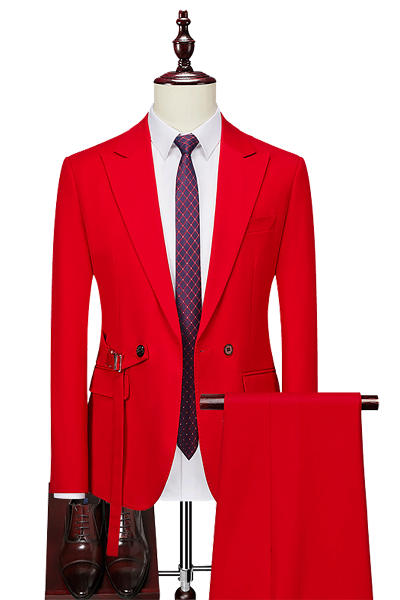 Red 2-Button Flexible Waistband Modern Fit Suit