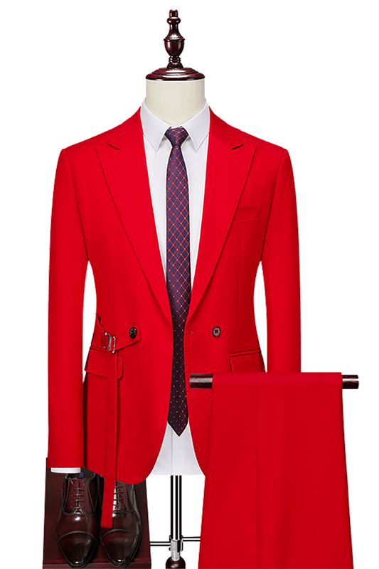 Red 2-Button Flexible Waistband Modern Fit Suit