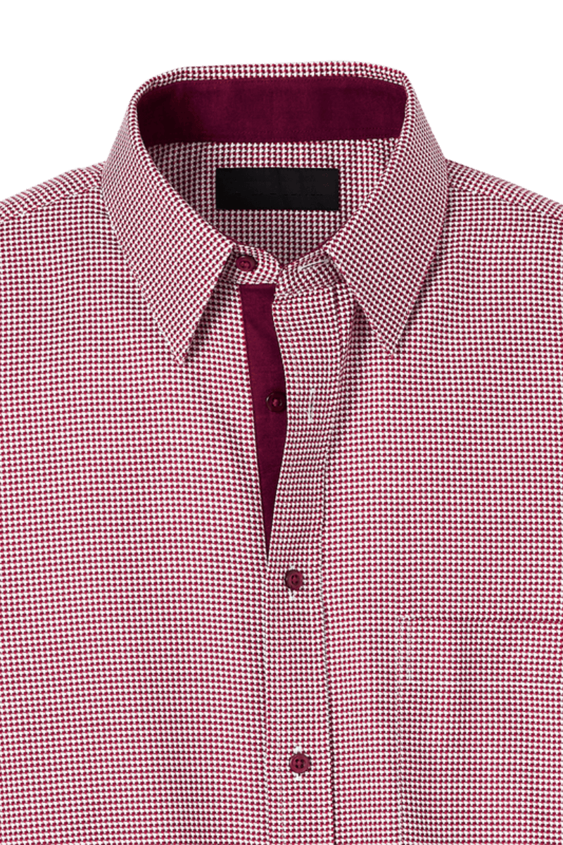 Red Cotton Houndstooth Casual Shirt