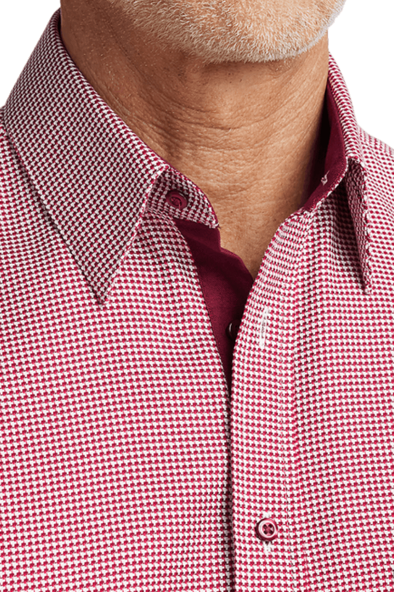 Red Cotton Houndstooth Casual Shirt