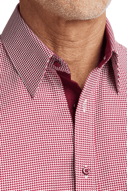 Red Cotton Houndstooth Casual Shirt