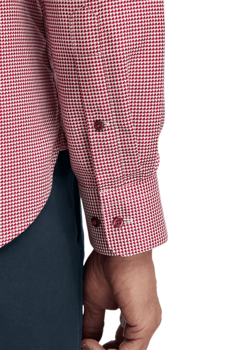 Red Cotton Houndstooth Casual Shirt