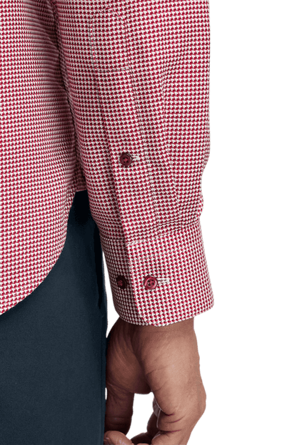 Red Cotton Houndstooth Casual Shirt