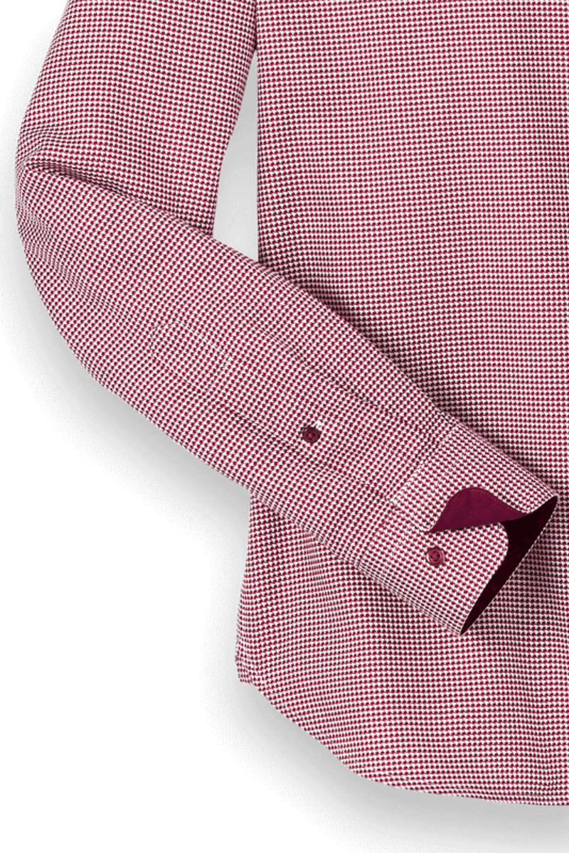 Red Cotton Houndstooth Casual Shirt