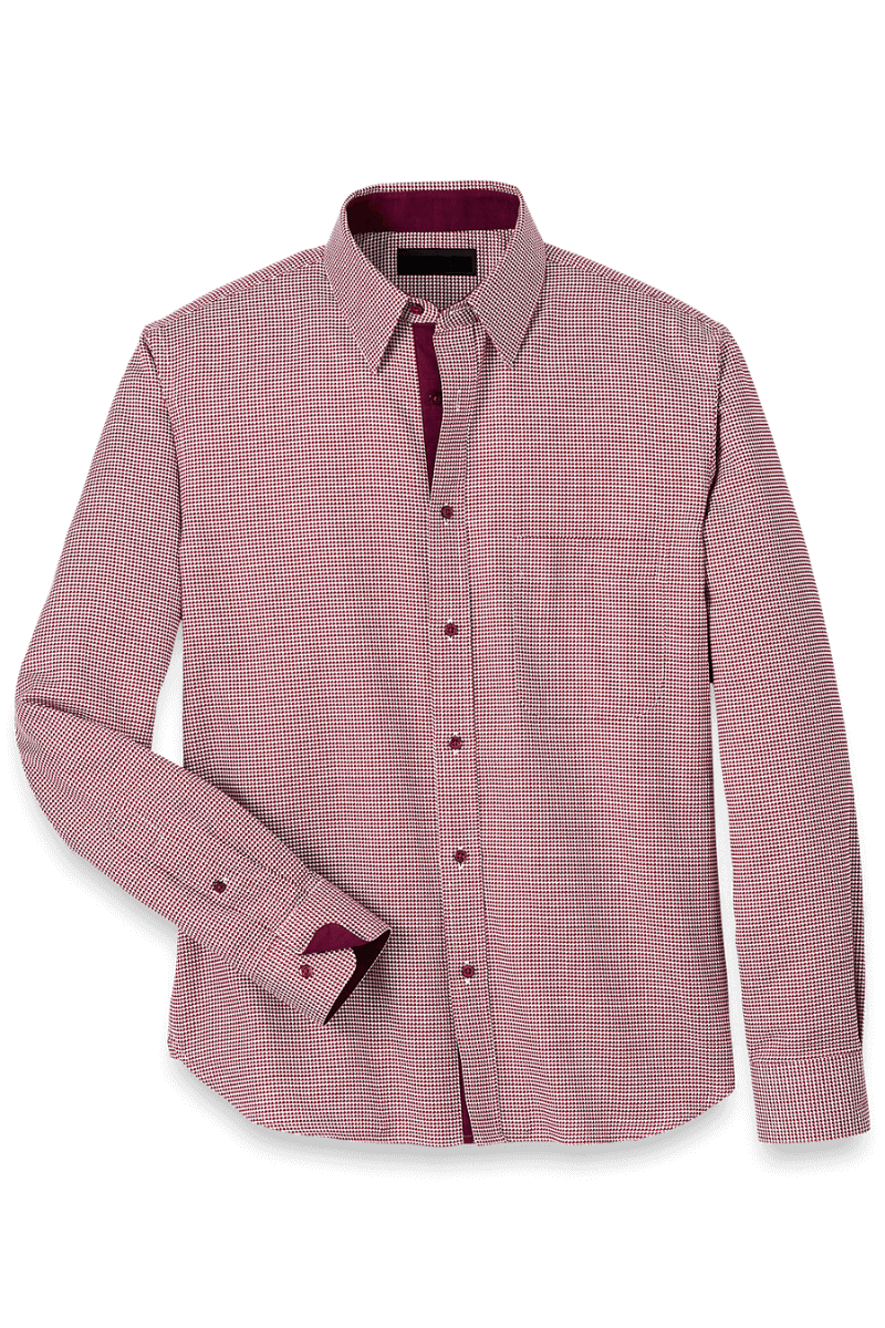 Red Cotton Houndstooth Casual Shirt