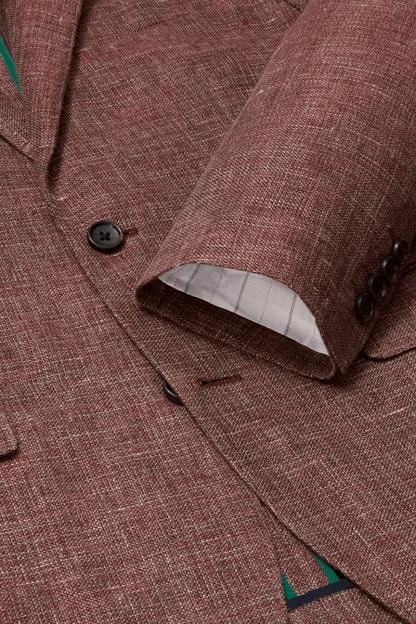 Veste à simple boutonnage en lin rouge à revers crantés 