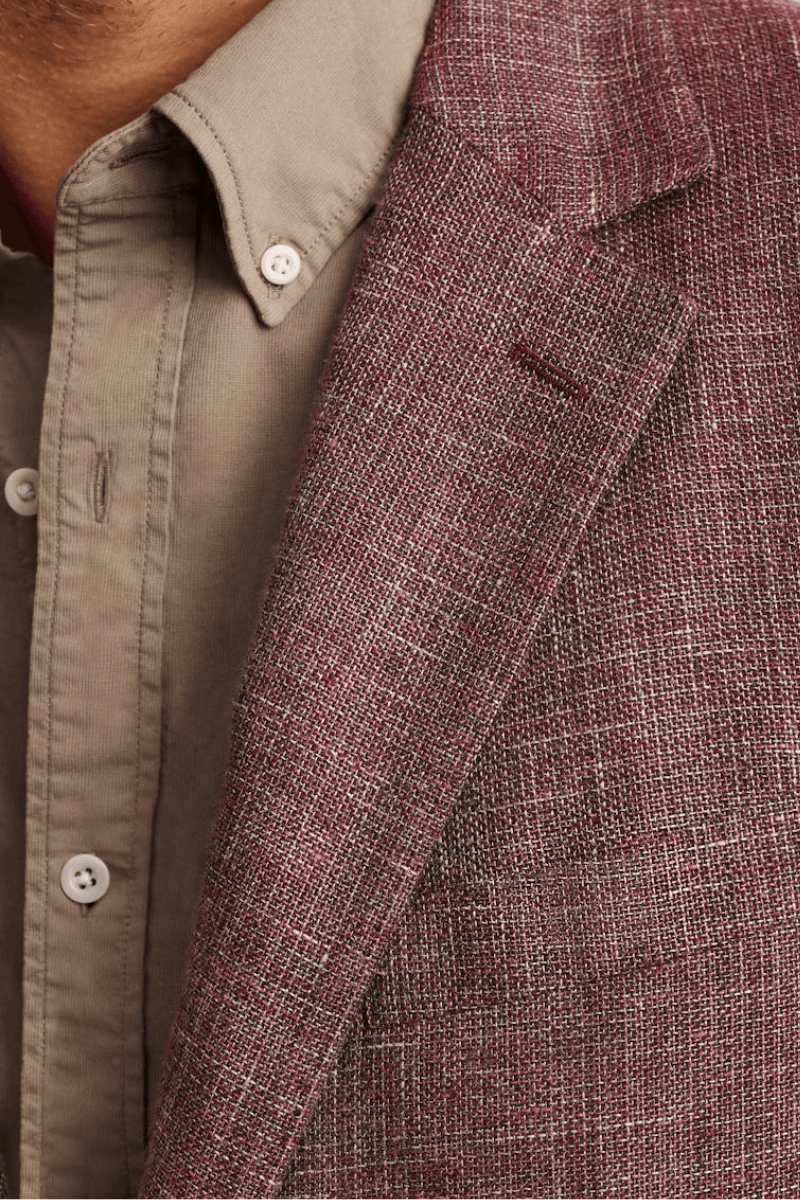 Red Linen Notch Lapel Single Breasted Jacket