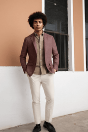 Red Linen Notch Lapel Single Breasted Jacket