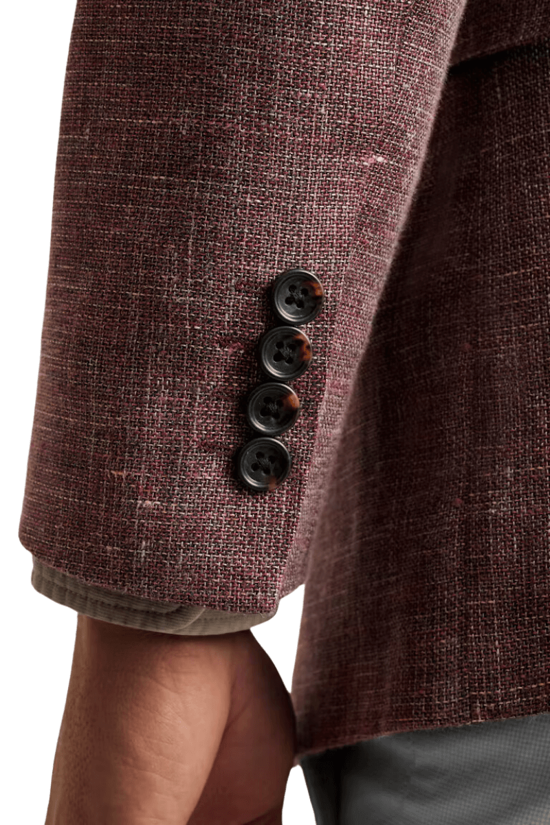 Red Linen Notch Lapel Single Breasted Jacket