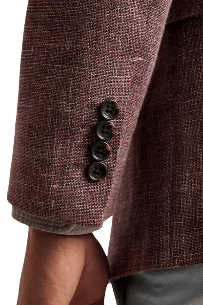 Veste à simple boutonnage en lin rouge à revers crantés 