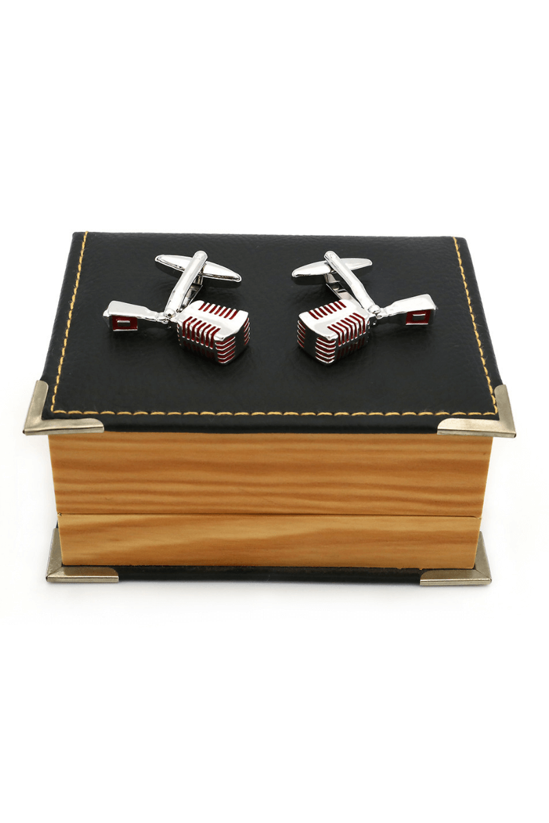 Red Microphone Cufflinks In Sterling Silver