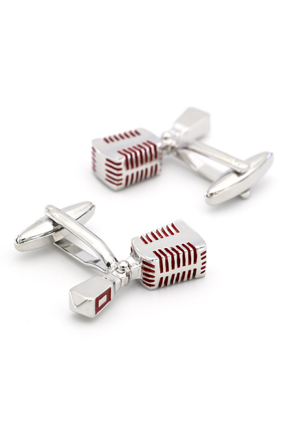 Red Microphone Cufflinks In Sterling Silver