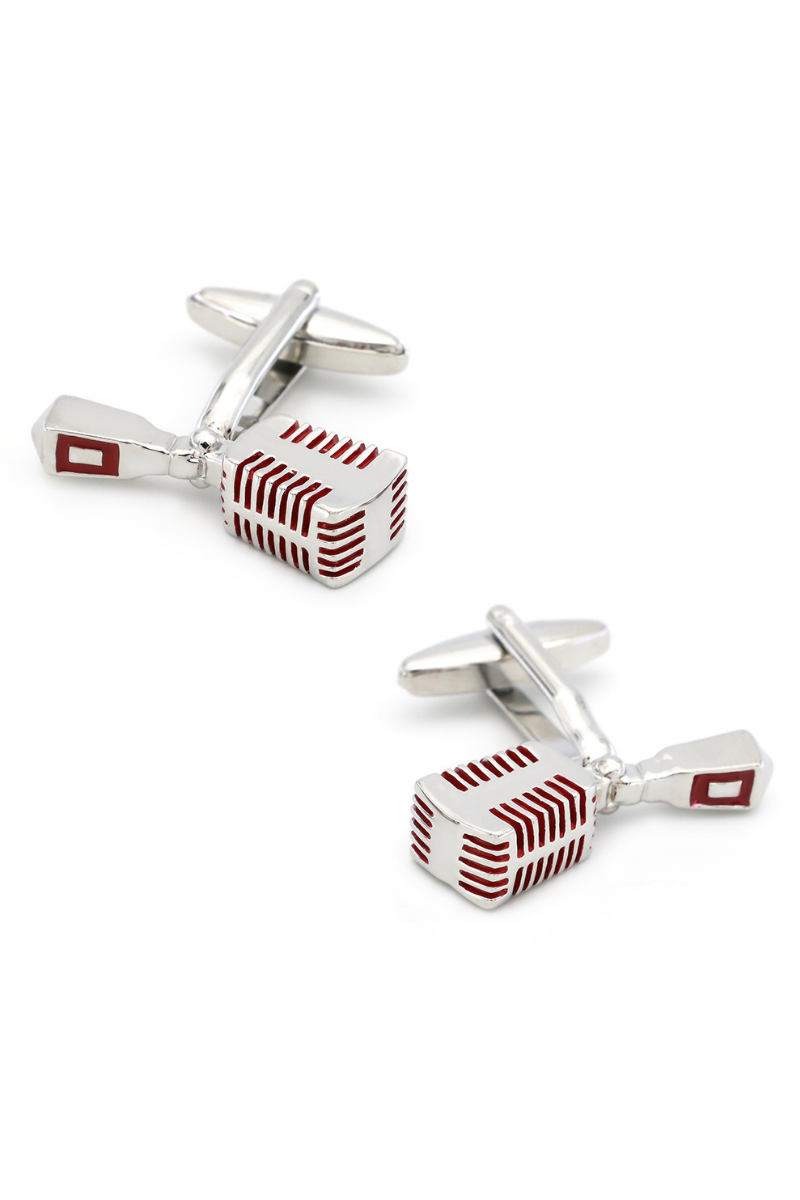 Red Microphone Cufflinks In Sterling Silver