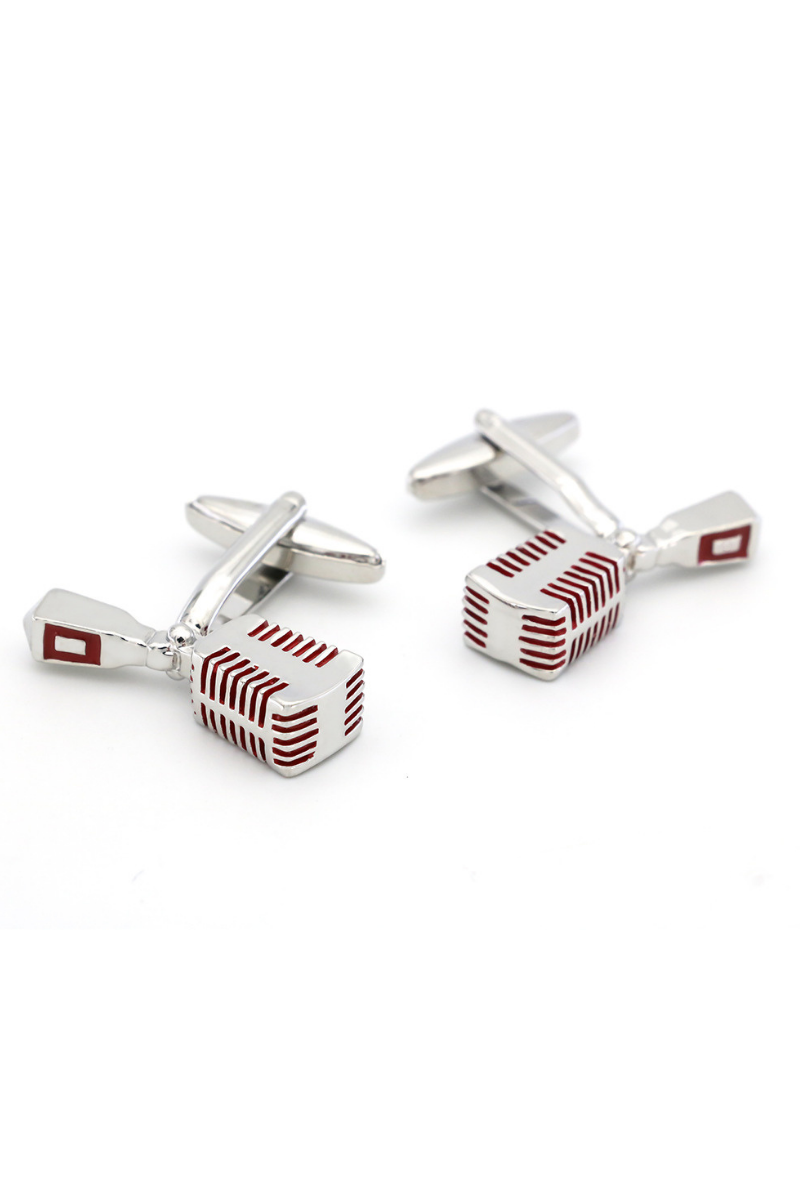 Red Microphone Cufflinks In Sterling Silver