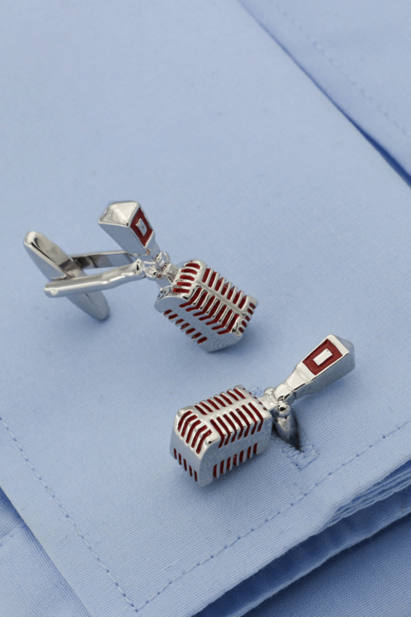 Red Microphone Cufflinks In Sterling Silver