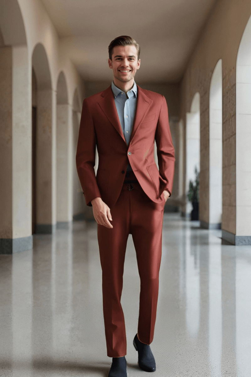 Red Twill 2-Button Suit