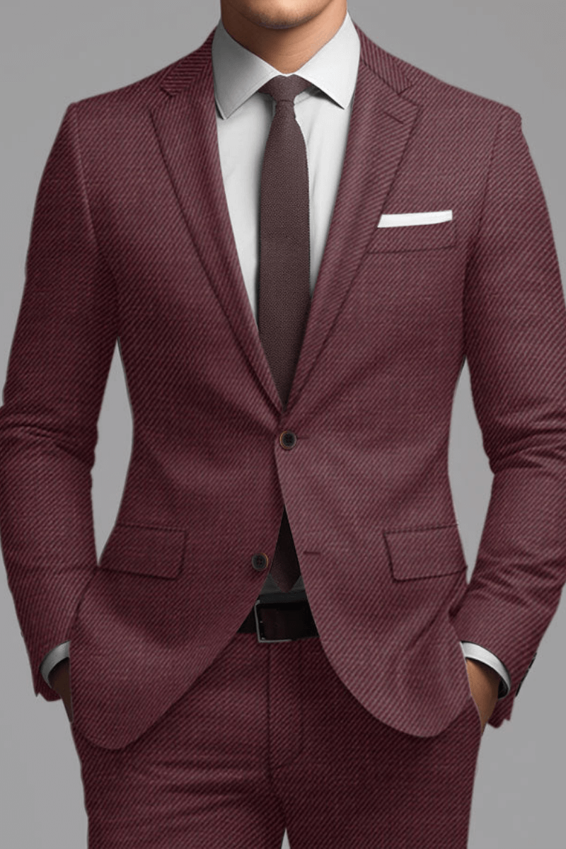 Red Wool Silk Linen Suit